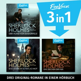 Die große Sherlock Holmes Hörbuch-Box - Eine Studie in Scharlachrot + Das Zeichen der vier + Der Hund von Baskerville (ungekürzt) als Hörbuch