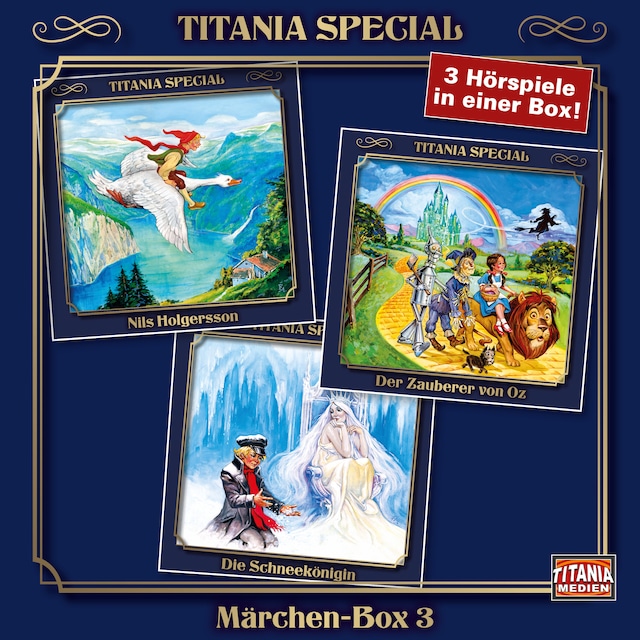 Kirjankansi teokselle Titania Special, Märchenklassiker, Box 3: Nils Holgersson, Der Zauberer von Oz, Die Schneekönigin