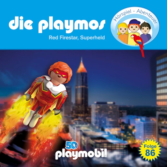 Buchcover für Die Playmos - Das Original Playmobil Hörspiel, Folge 86: Red Firestar, Superheld