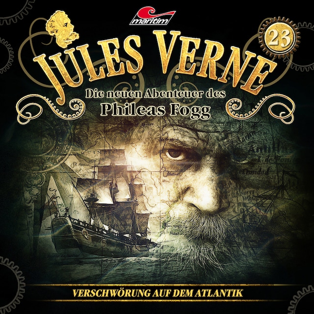 Book cover for Jules Verne, Die neuen Abenteuer des Phileas Fogg, Folge 23: Verschwörung auf dem Atlantik