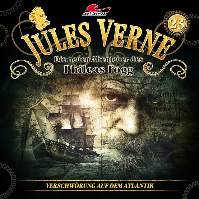 Book cover for Jules Verne, Die neuen Abenteuer des Phileas Fogg, Folge 23: Verschwörung auf dem Atlantik