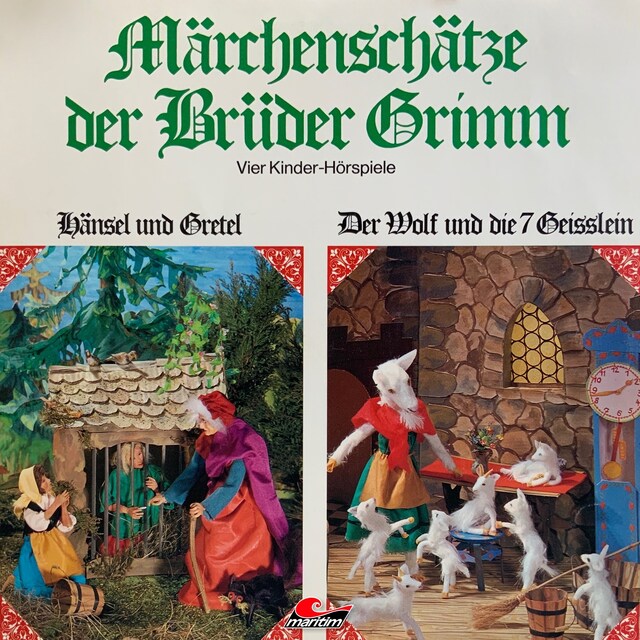 Buchcover für Märchenschätze der Brüder Grimm, Folge 1: Hänsel und Gretel, Der Wolf und die sieben Geißlein, Rotkäppchen, Rumpelstilzchen