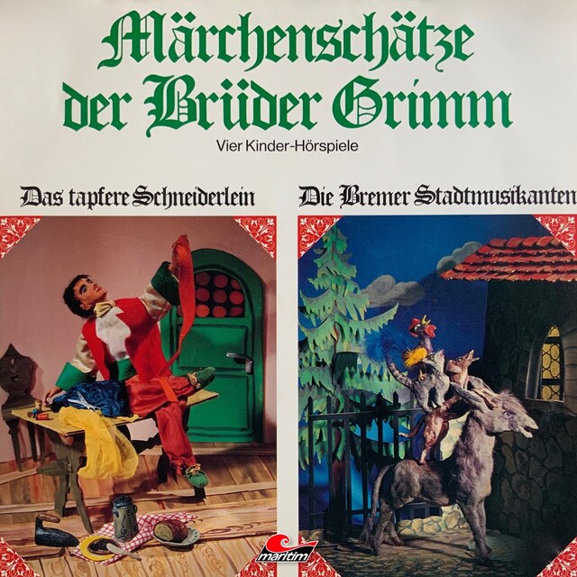 Kirjankansi teokselle Märchenschätze der Brüder Grimm, Folge 2: Das tapfere Schneiderlein, Die Bremer Stadtmusikanten, Der gestiefelte Kater, Schneeweißchen und Rosenrot