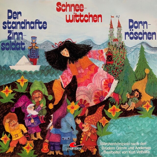 Buchcover für Märchenhörspiele nach den Brüdern Grimm und Andersen, Schneewittchen, Der standhafte Zinnsoldat, Dornröschen