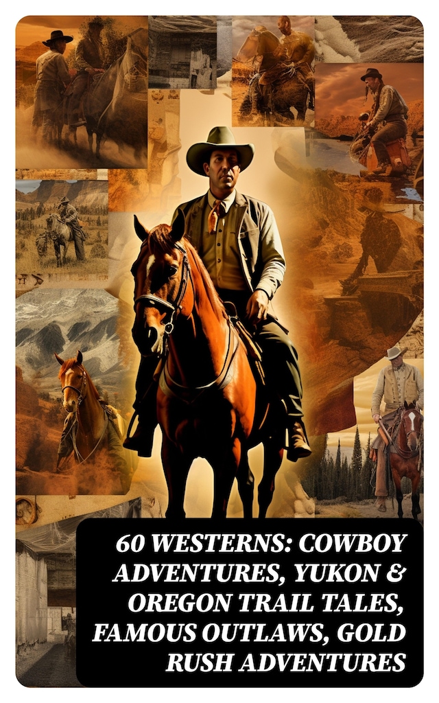 Boekomslag van 60 WESTERNS: Cowboy Adventures, Yukon & Oregon Trail Tales, Famous Outlaws, Gold Rush Adventures