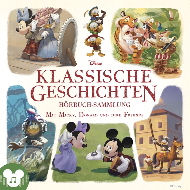 Kirjankansi teokselle Klassische Geschichten von Micky, Donald und ihre Freunde in einer Hörbuch-Sammlung.