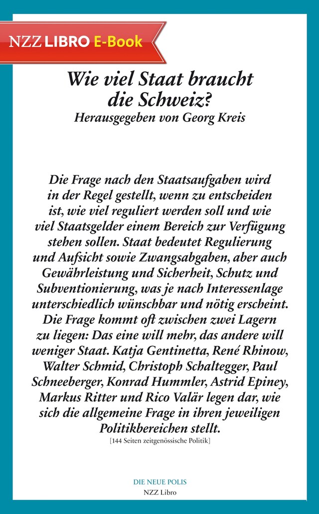 Okładka książki dla Wie viel Staat braucht die Schweiz? (E-Book)