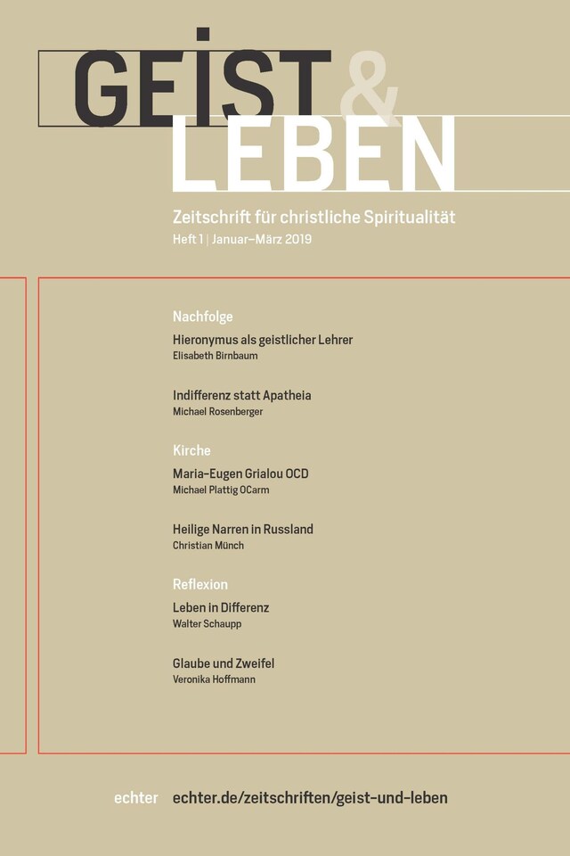 Kirjankansi teokselle Geist & Leben 1/2019