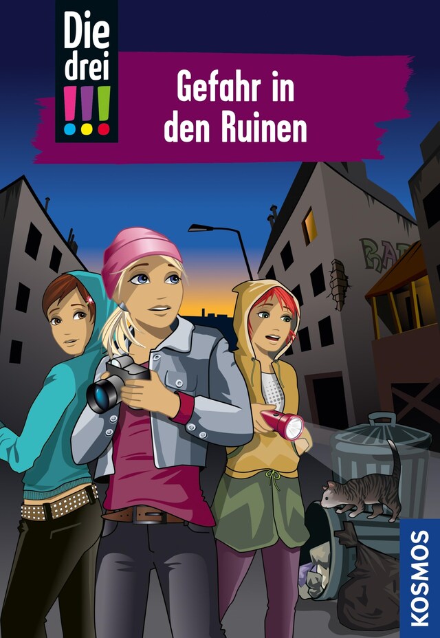 Kirjankansi teokselle Die drei !!!, 71, Gefahr in den Ruinen (drei Ausrufezeichen)