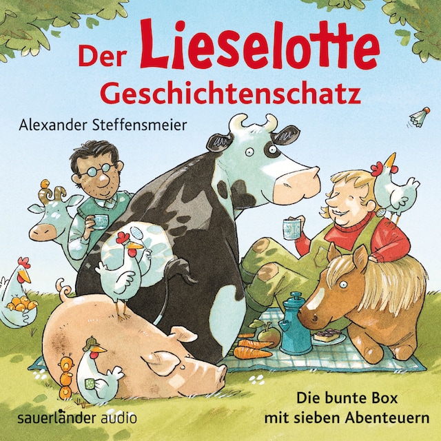 Book cover for Der Lieselotte Geschichtenschatz - Die bunte Box mit sieben Abenteuern - Hörbücher von Kuh Lieselotte (Ungekürzte Lesung)