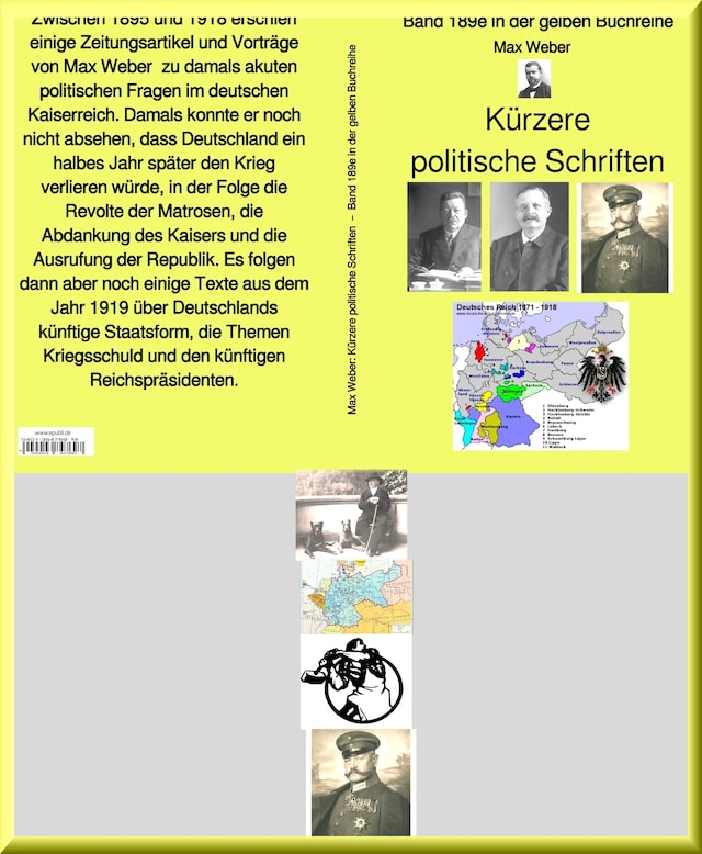 Okładka książki dla Max Weber: Kürzere politische Schriften  –  Band 189e in der gelben Buchreihe – bei Jürgen Ruszkowski