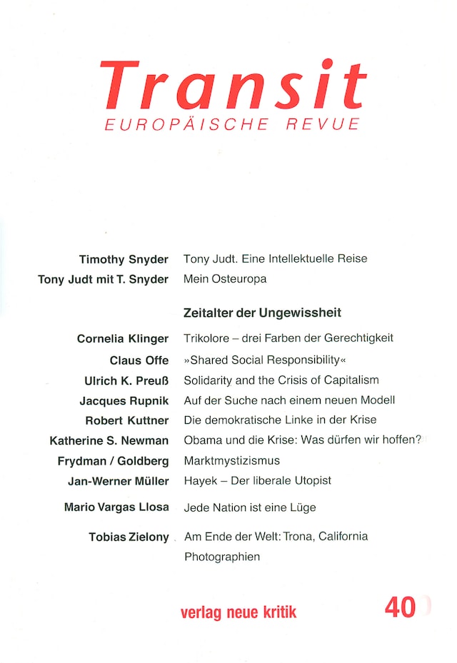 Boekomslag van Transit 40. Europäische Revue