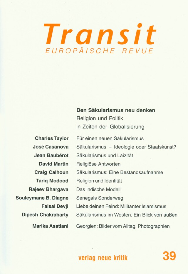 Buchcover für Transit 39. Europäische Revue