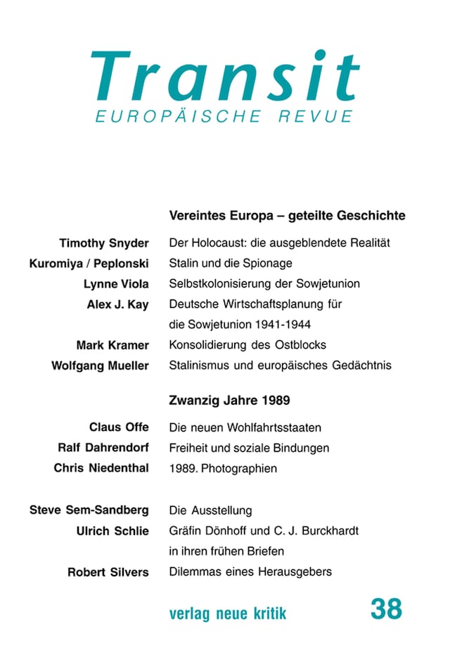 Boekomslag van Transit 37. Europäische Revue