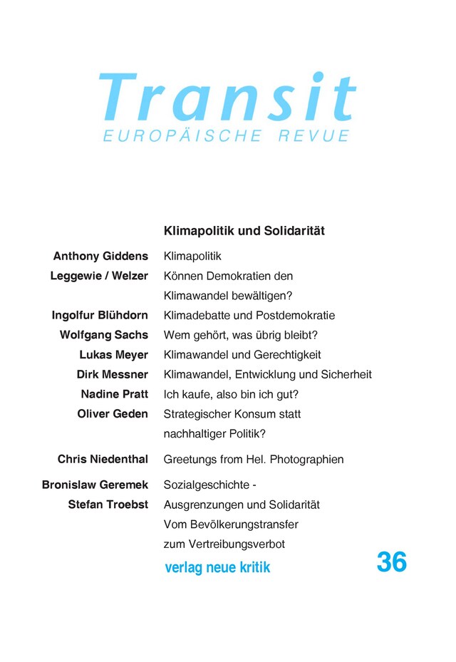 Kirjankansi teokselle Transit 36. Europäische Revue