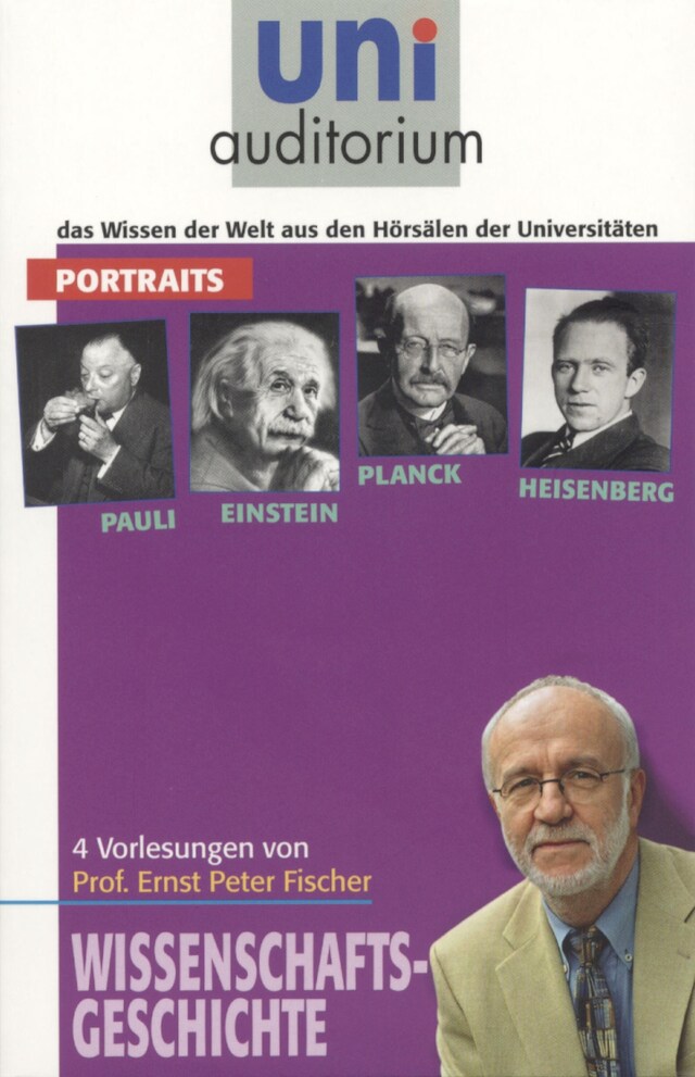 Buchcover für 4 Portraits (Pauli, Einstein, Planck und Heisenberg)