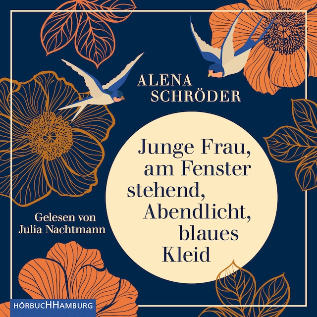 Buchcover für Junge Frau, am Fenster stehend, Abendlicht, blaues Kleid