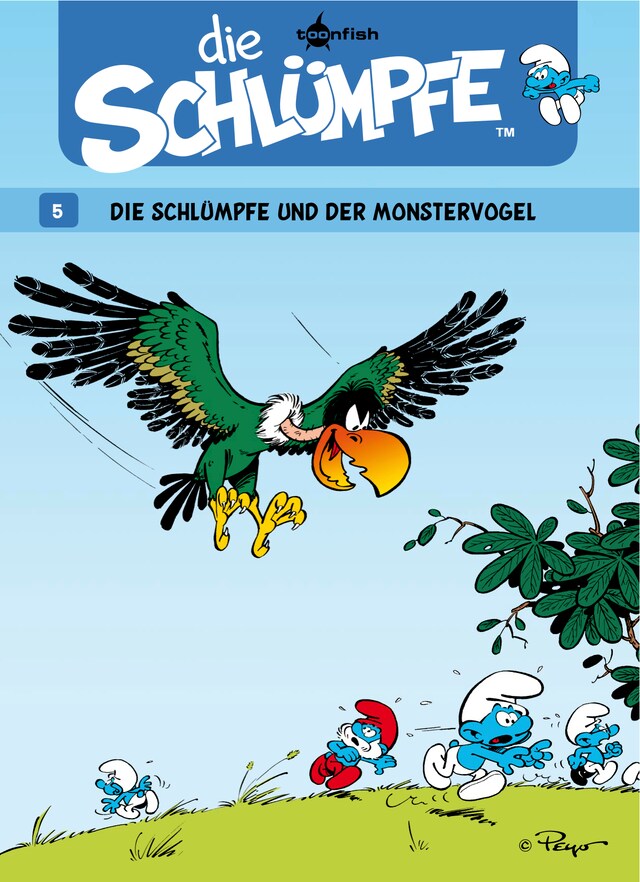 Kirjankansi teokselle Die Schlümpfe 05. Die Schlümpfe und der Monstervogel