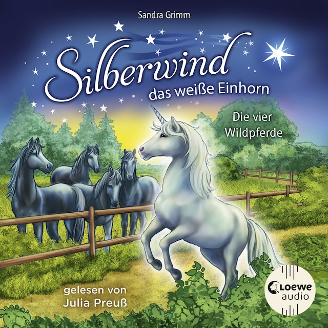 Couverture de livre pour Silberwind, das weiße Einhorn (Band 3) - Die vier Wildpferde