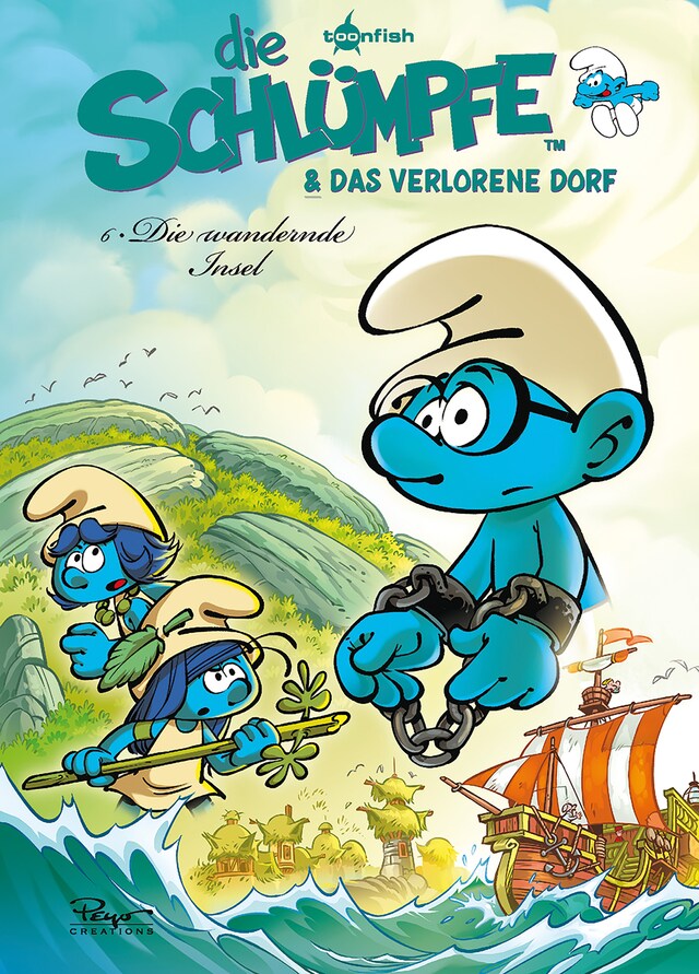 Portada de libro para Die Schlümpfe und das verlorene Dorf. Band 6