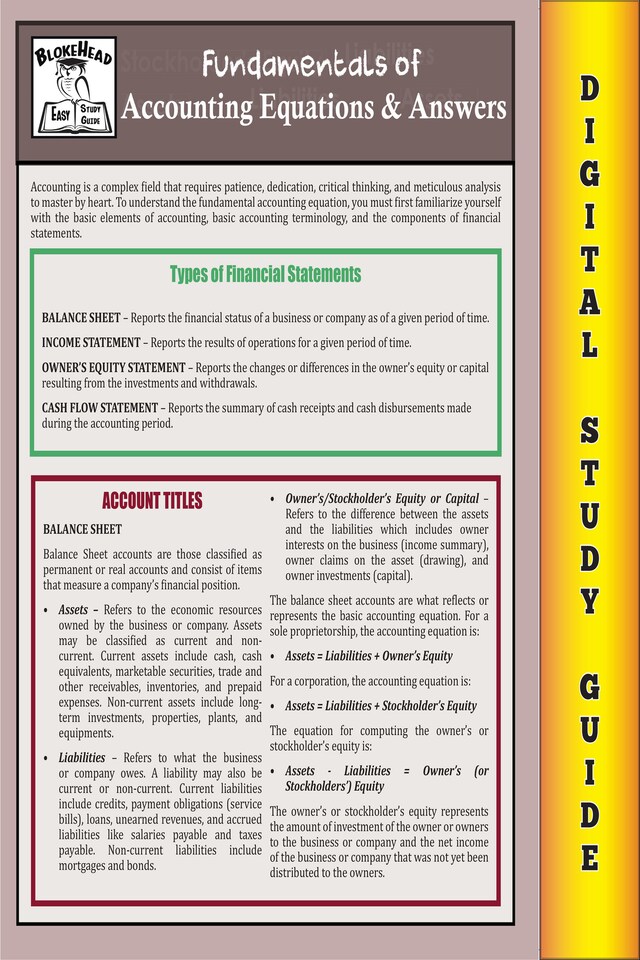 Bogomslag for Accounting Equations & Answers ( Blokehead Easy Study Guide)