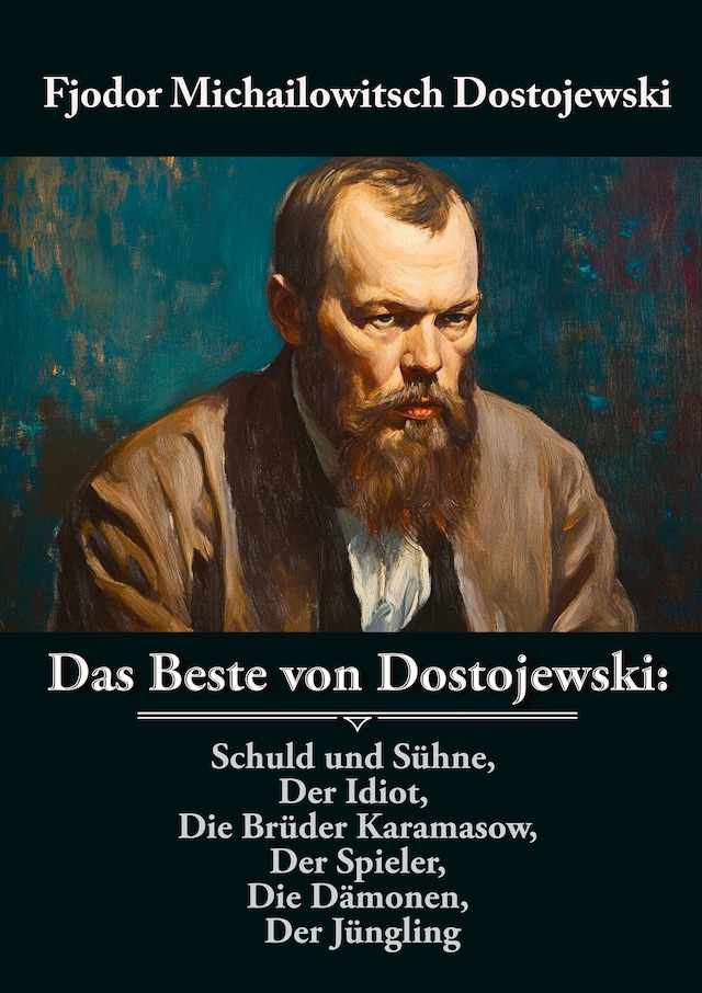 Buchcover für Das Beste von Dostojewski: Schuld und Sühne, Der Idiot, Die Brüder Karamasow, Der Spieler, Die Dämonen, Der Jüngling