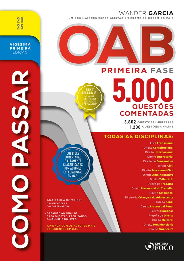 Book cover for Como Passar na OAB - 1ª Fase - 5.000 Questões Comentadas - 21ª Ed - 2025