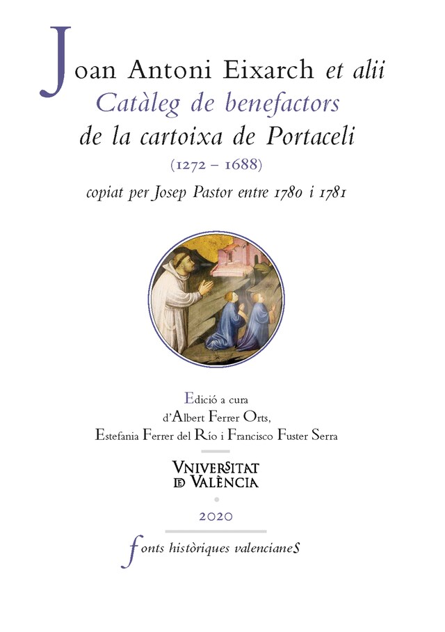 Kirjankansi teokselle Catàleg de benefactors de la cartoixa de Portaceli (1272-1688), copiat per Josep Pastor entre 1780 i 1781