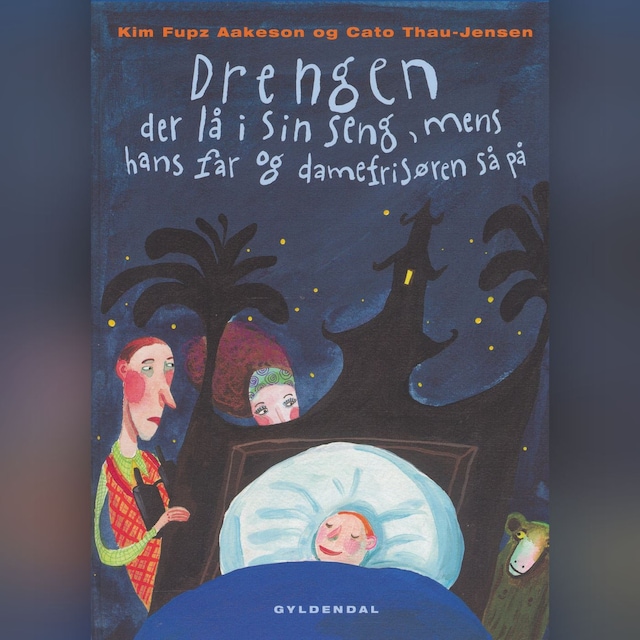 Couverture de livre pour Drengen der lå i sin seng, mens hans far og damefrisøren så på