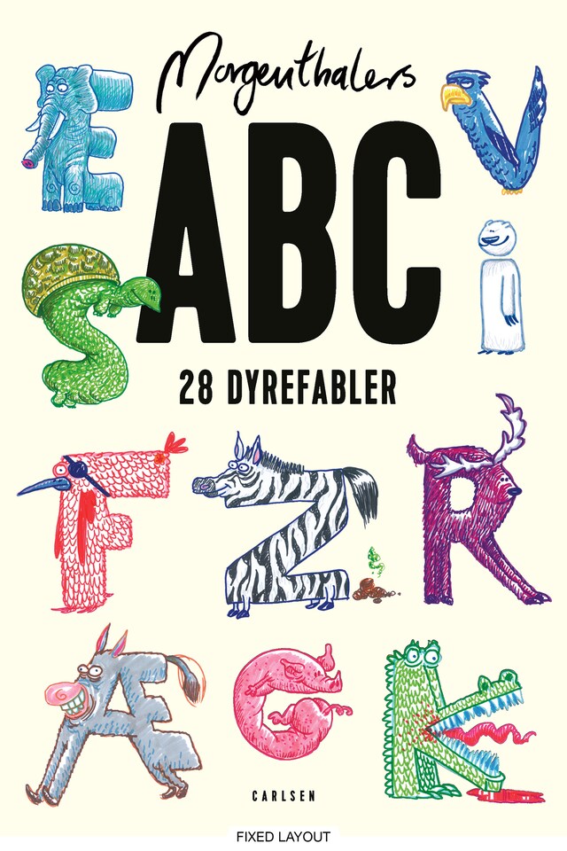 Kirjankansi teokselle Morgenthalers ABC: 28 dyrefabler, som du selv kan læse