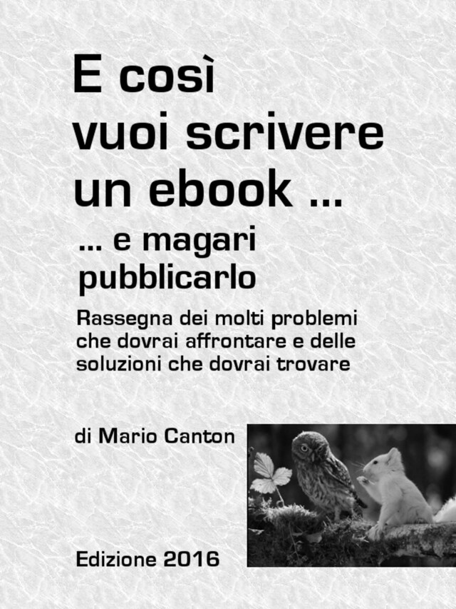 Boekomslag van E così vuoi scrivere un ebook ... e magari pubblicarlo. Rassegna dei molti problemi che dovrai affrontare e delle soluzioni che dovrai trovare