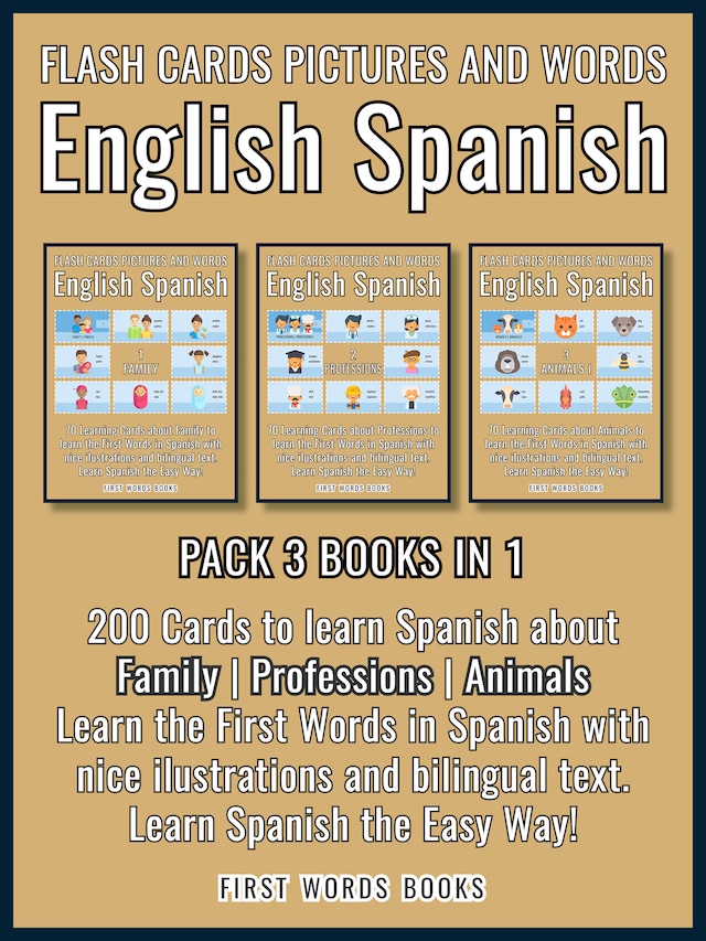 Pack 3 Books in 1 - Flash Cards Pictures and Words English Spanish