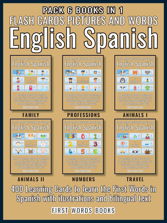 Pack 6 Books in 1 - Flash Cards Pictures and Words English Spanish