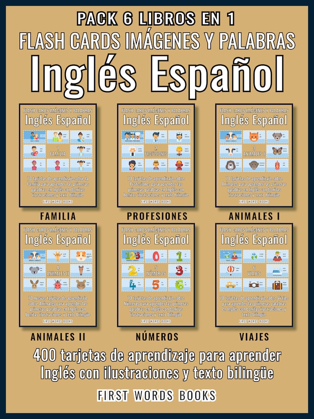 Pack 6 Libros en 1 - Flash Cards Imágenes y Palabras Inglés Español
