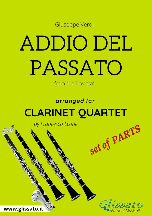 Book cover for Addio del Passato - Clarinet Quartet set of PARTS