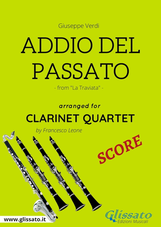 Kirjankansi teokselle Addio del Passato - Clarinet Quartet SCORE