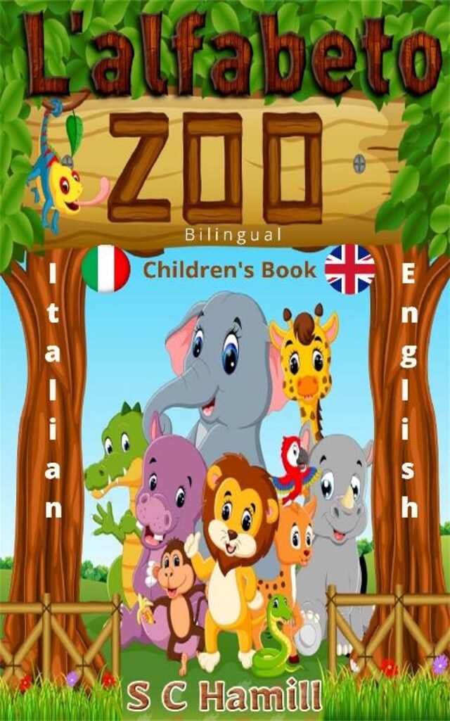 Book cover for L' alpabeto zoo. Bilingual Children's Book. Italian-English.