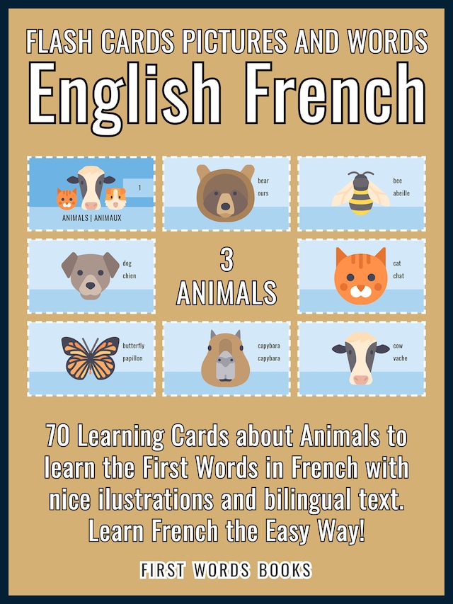 3 - Animals - Flash Cards Pictures and Words English French Buchcover für 3 - Animals - Flash Cards Pictures and Words English French