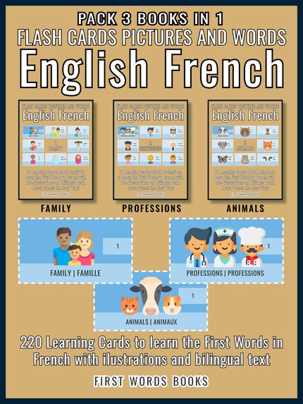 Pack 3 Books in 1 - Flash Cards Pictures and Words English French bookCoverFor