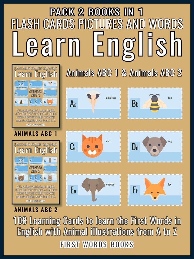 Pack 2 Books in 1 - Animals ABC 1 and Animals ABC 2 - Flash Cards Pictures and Words Learn English