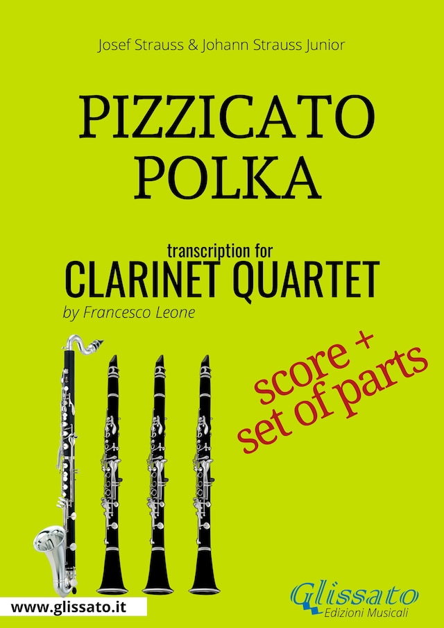 Book cover for Pizzicato Polka - Clarinet Quartet score & parts