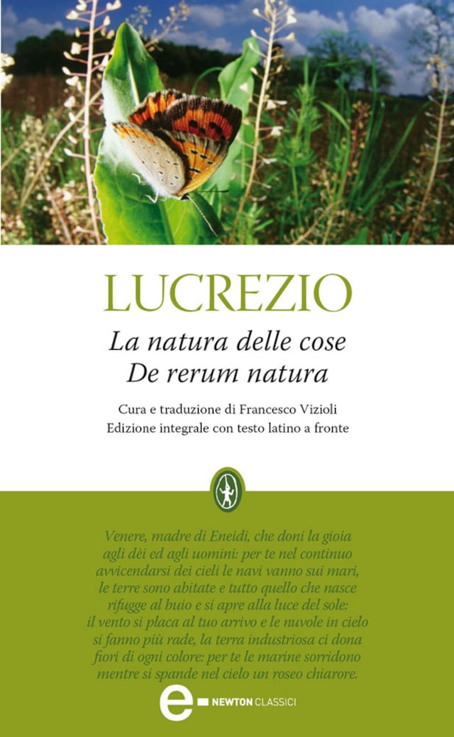 Kirjankansi teokselle La natura delle cose. De rerum natura