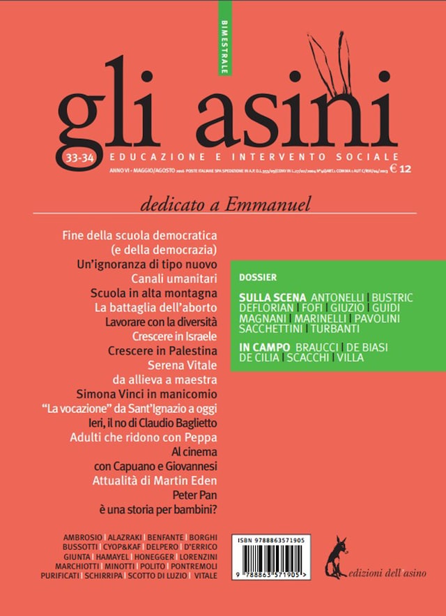 Book cover for Gli asini n. 33-34. Rivista di educazione e intervento sociale