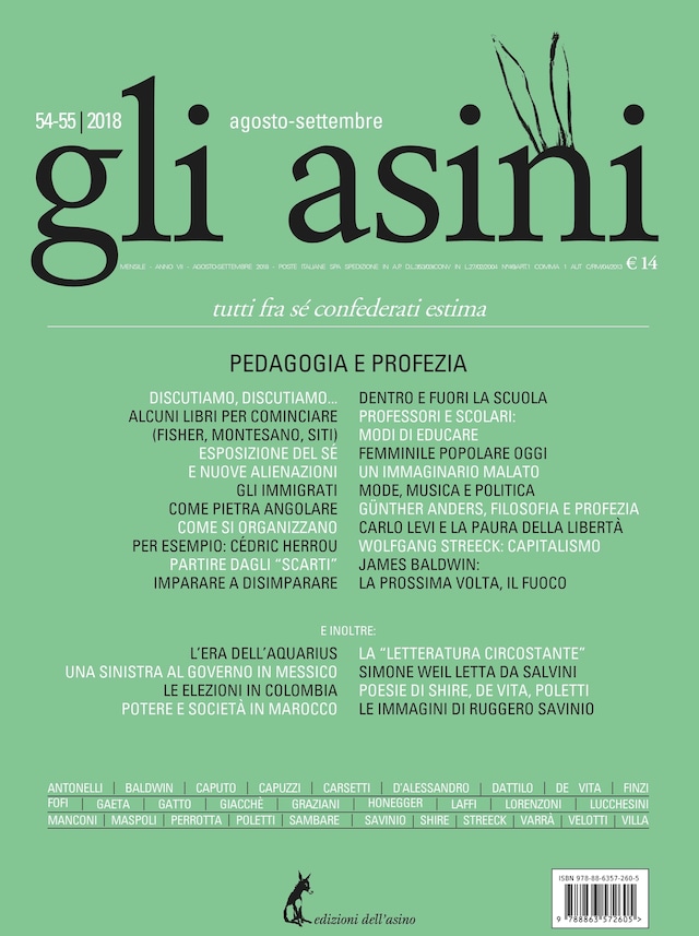 Book cover for "Gli asini" n.54-55 agosto settembre 2018