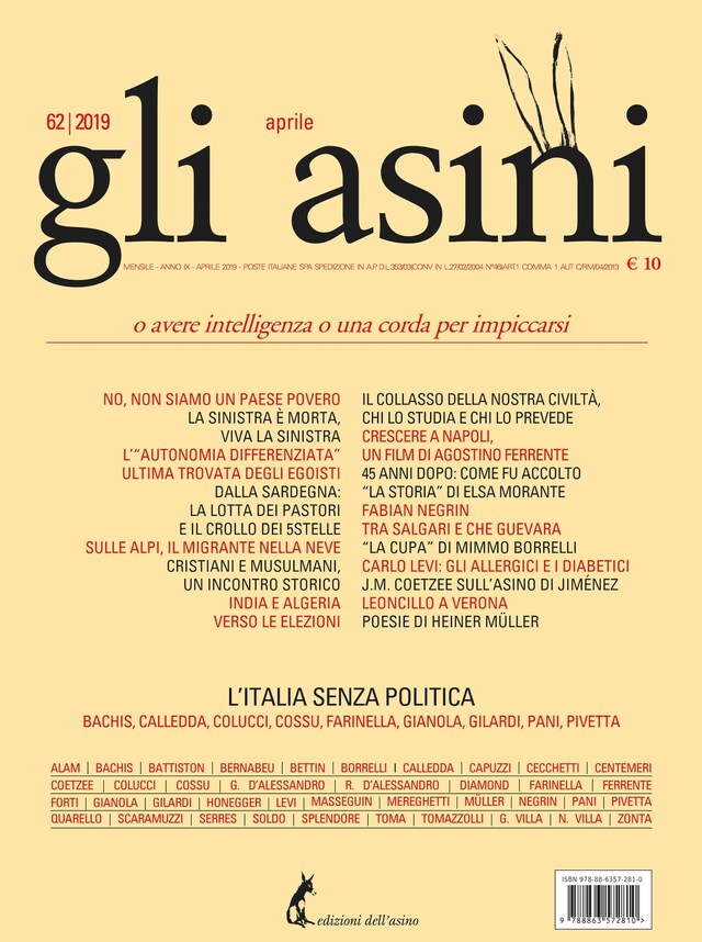 Okładka książki dla "Gli asini" n. 62, aprile 2019