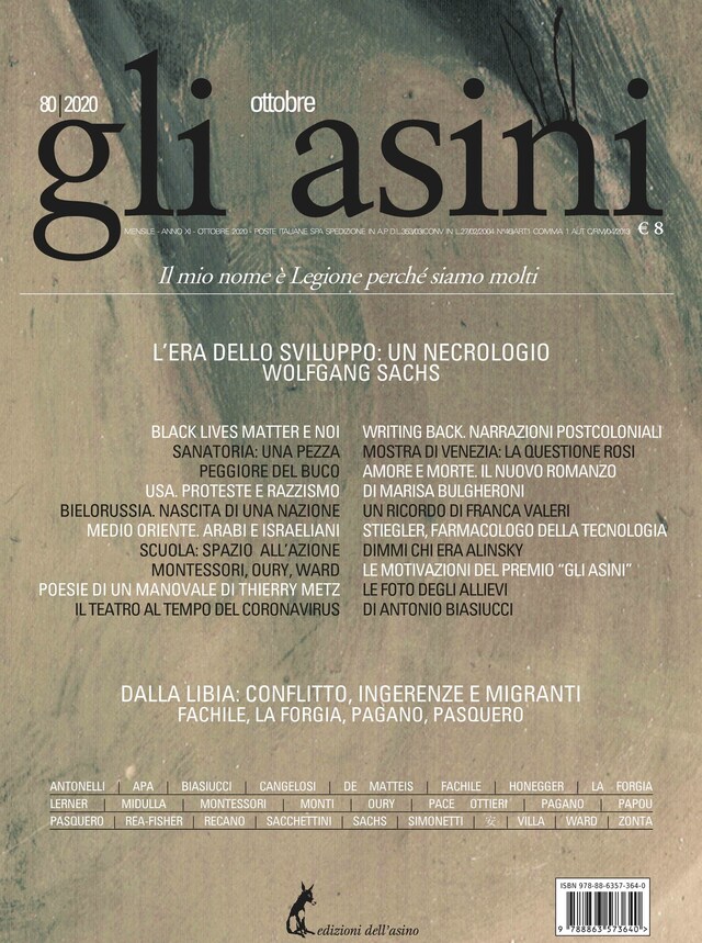 Book cover for "Gli asini" n. 80 ottobre 2020