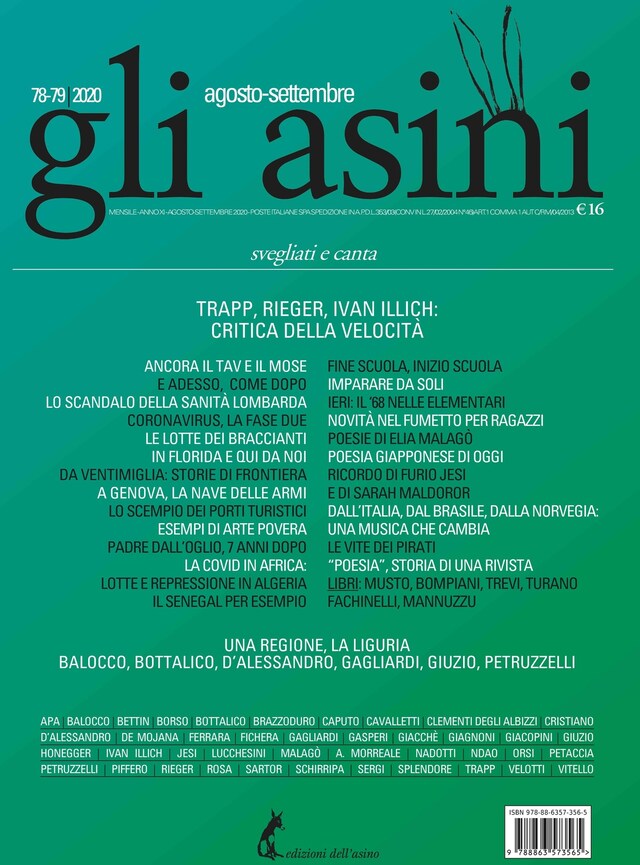 Boekomslag van "Gli asini" n. 78-79 agosto-settembre 2020