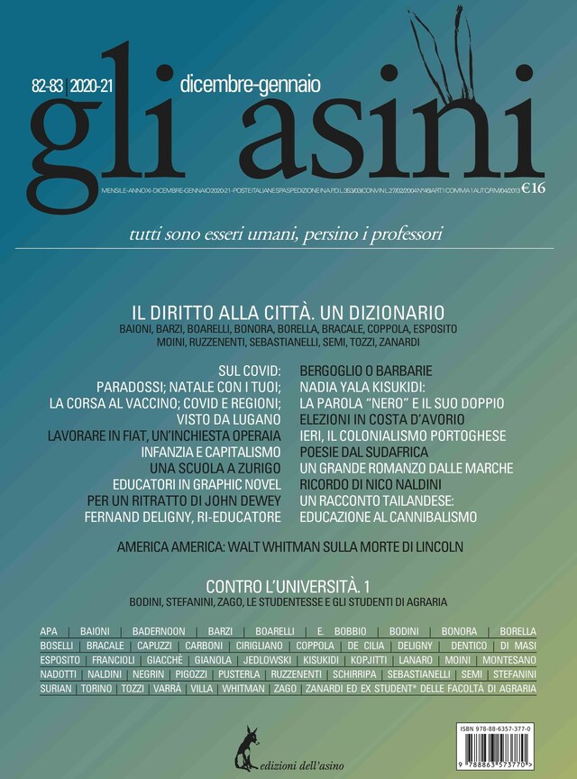 Book cover for "Gli asini" n. 82-83 dicembre-gennaio 2020-21