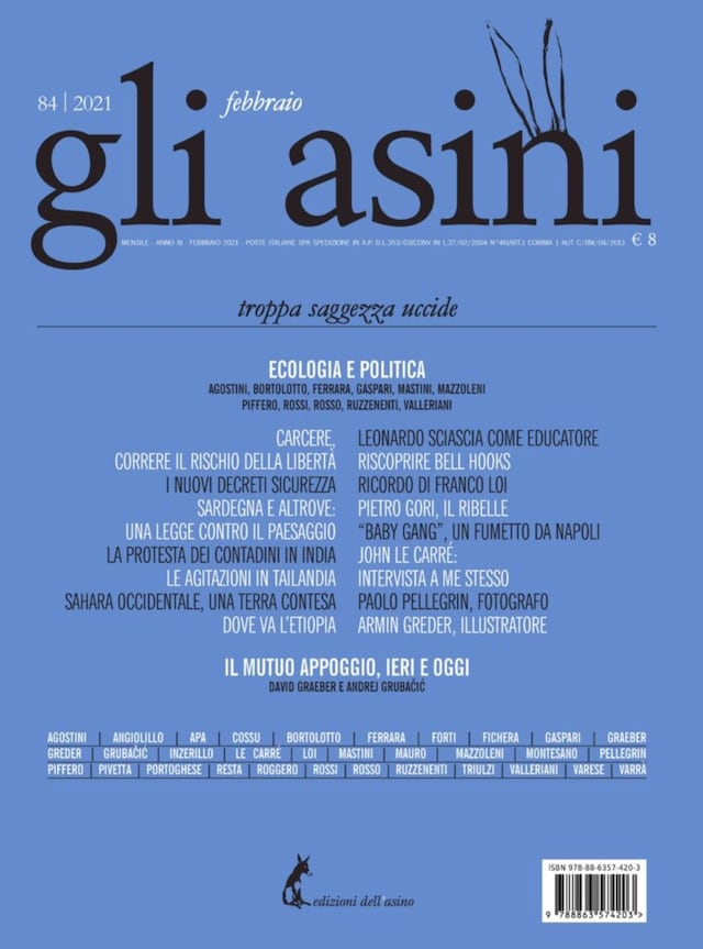 Book cover for "Gli asini" n. 84 febbraio 2021
