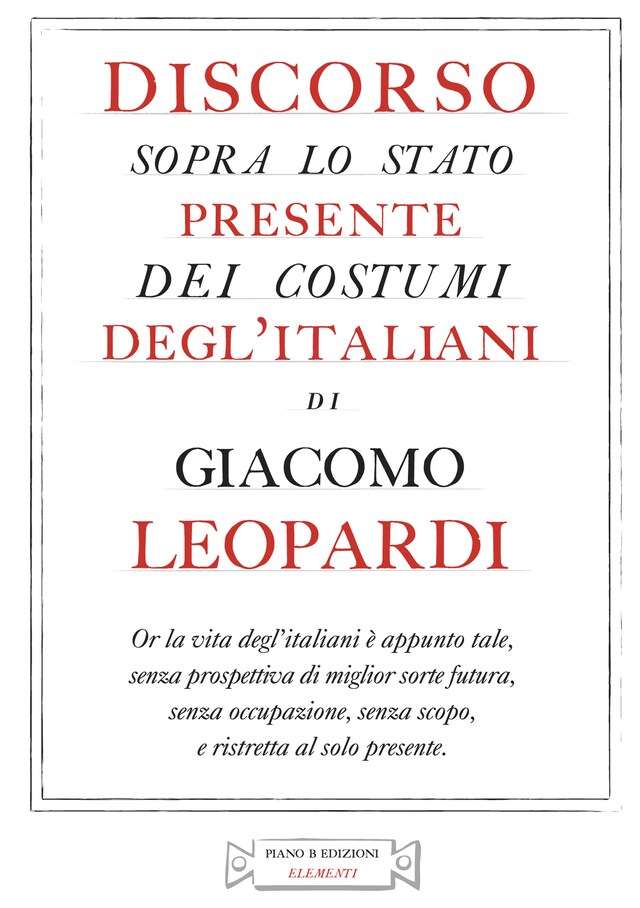 Kirjankansi teokselle Discorso sopra lo stato presente dei costumi degl’italiani